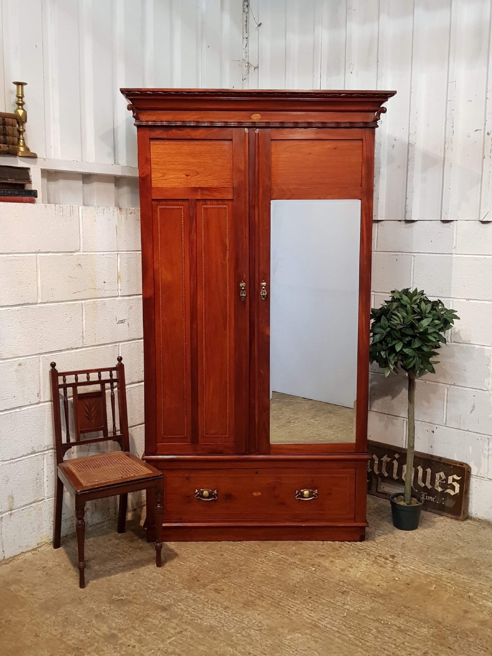 ANTIQUE EDWARDIAN INLAID MAHOGANY WARDROBE COMPACTUM C1900 View V