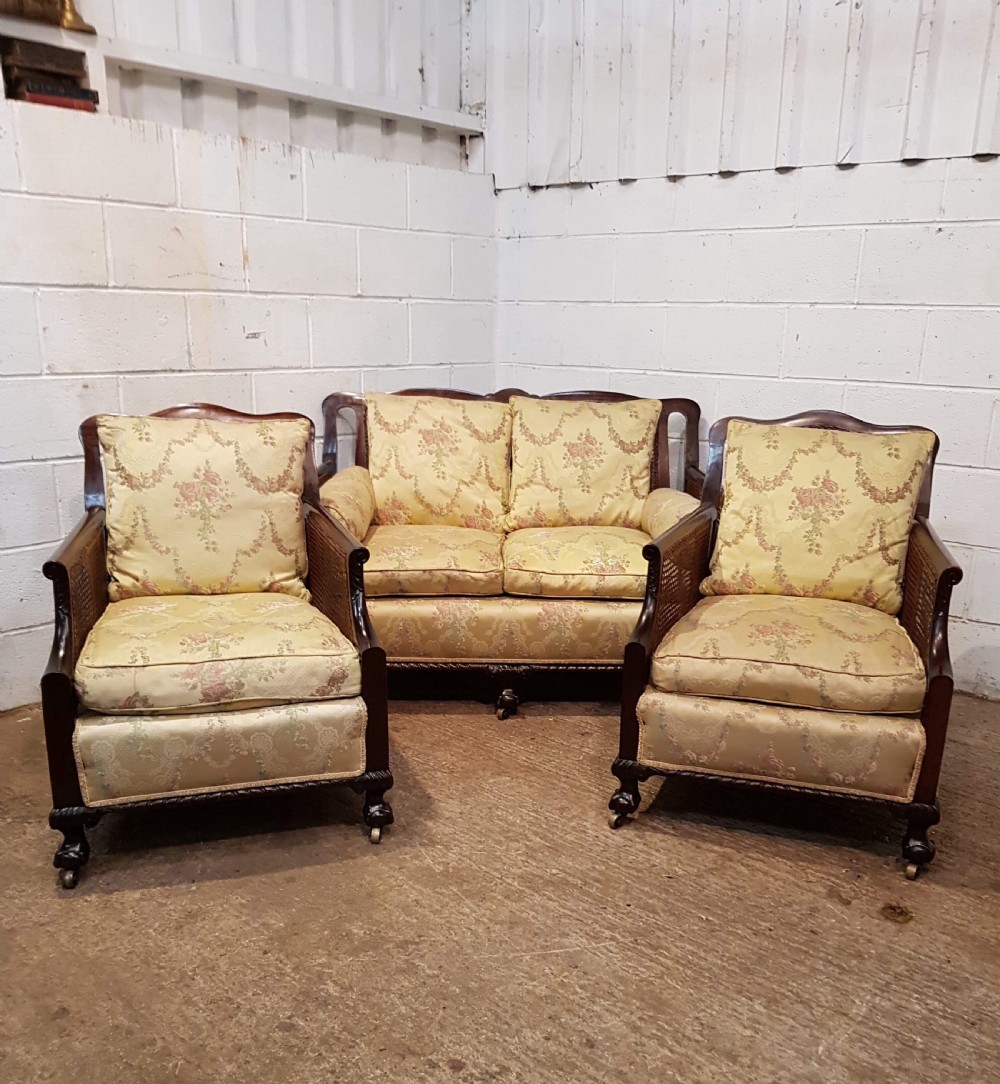 SUPERB ANTIQUE MAHOGANY BERGERE SALON SUITE C1910