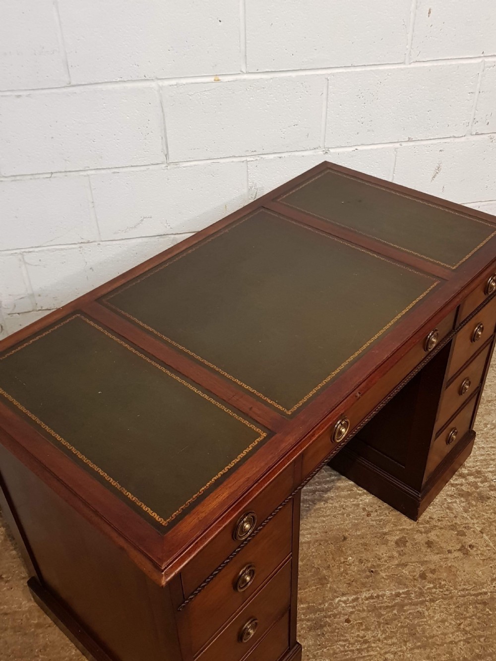 ANTIQUE ONE PIECE MAHOGANY TWIN PEDASTAL DESK C1920 View III