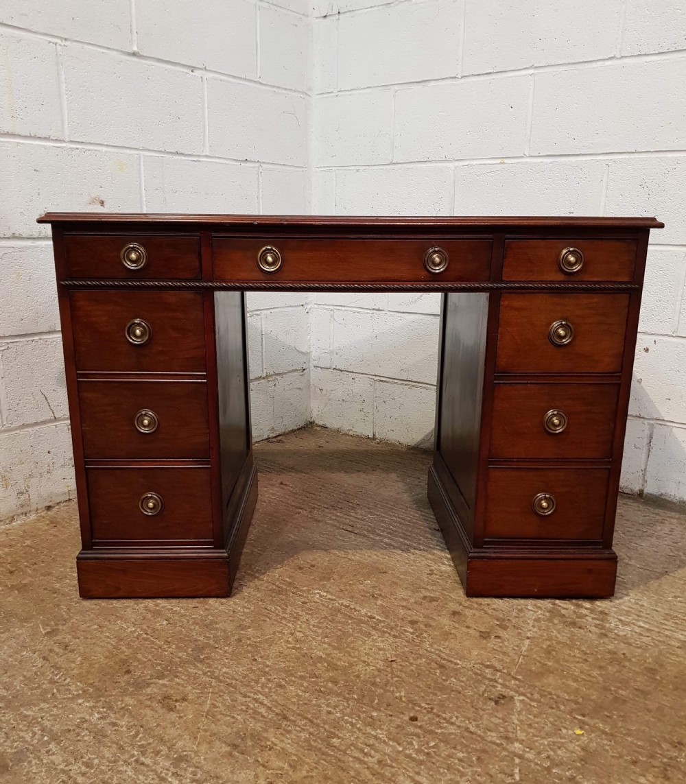 ANTIQUE ONE PIECE MAHOGANY TWIN PEDASTAL DESK C1920 View IV