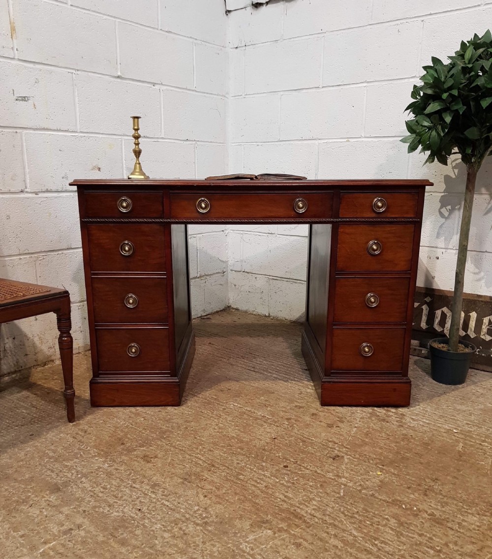 ANTIQUE ONE PIECE MAHOGANY TWIN PEDASTAL DESK C1920 View V