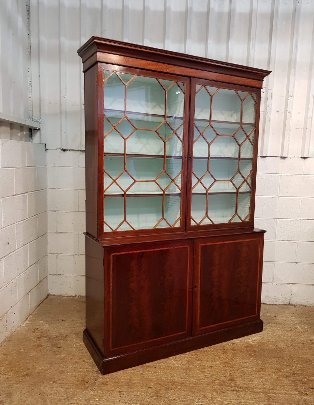 ANTIQUE GEORGIAN PERIOD MAHOGANY & SATINWOOD  ASTRAGAL GLAZED BOOKCASE C1780 View IV