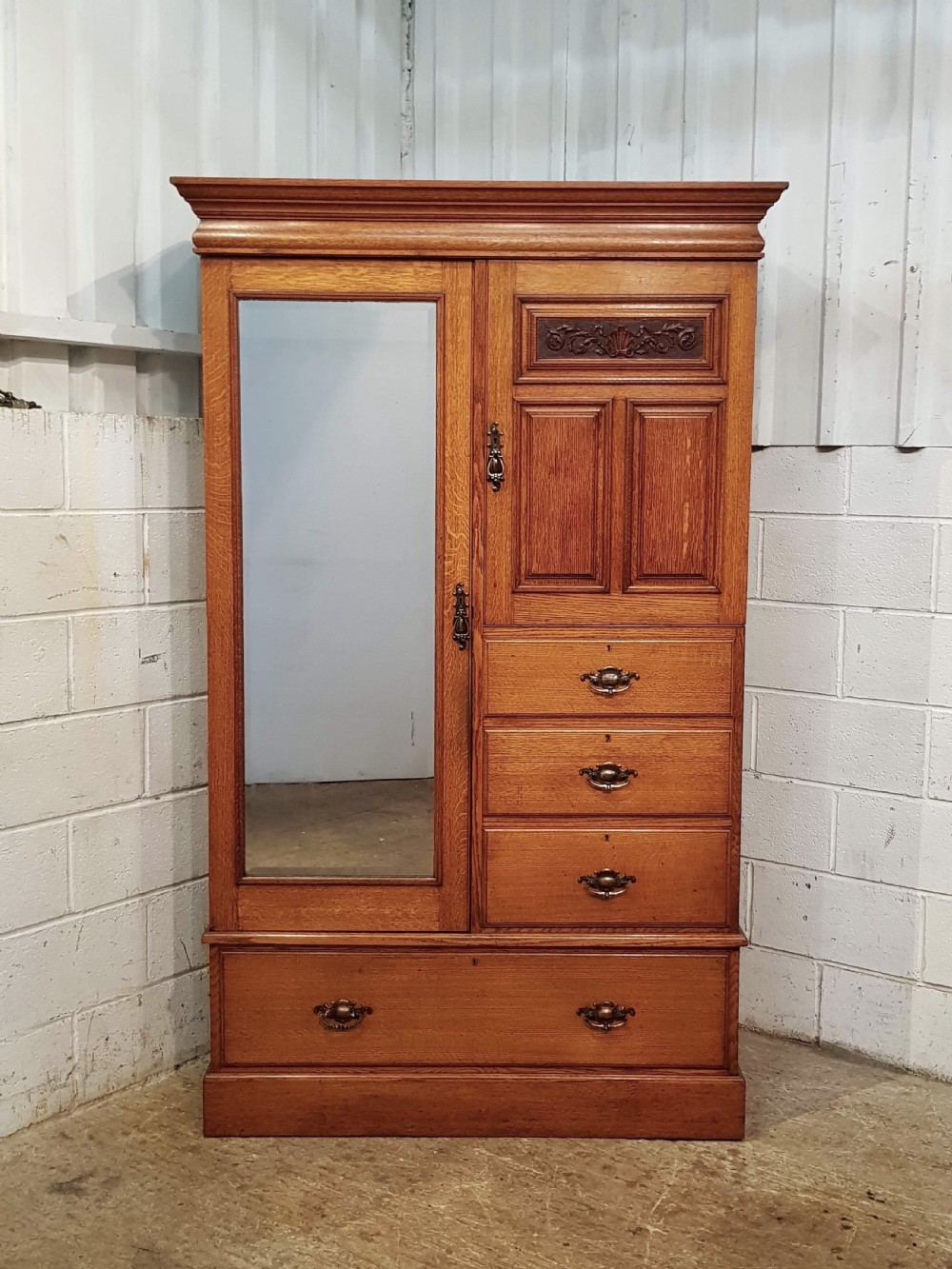 ANTIQUE ART NOUVEAU OAK COMBINATION WARDROBE C1890 View V