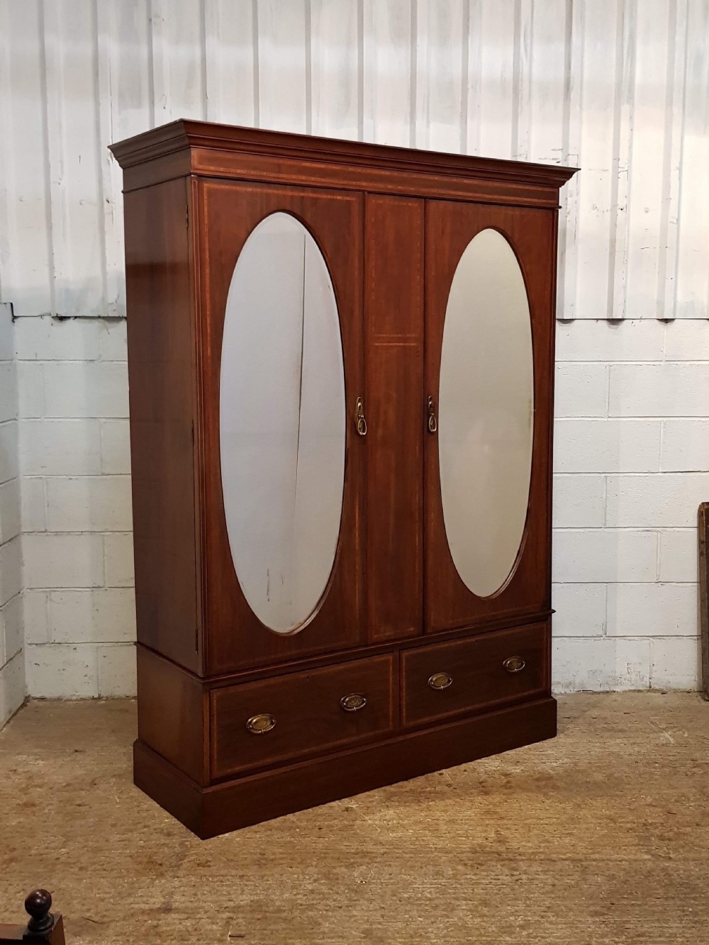ANTIQUE EDWARDIAN INLAID MAHOGANY DOUBLE WARDROBE C1900 View II