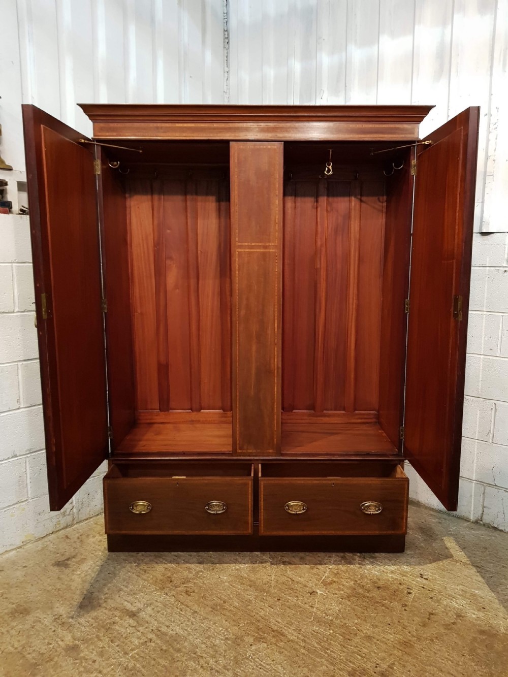 ANTIQUE EDWARDIAN INLAID MAHOGANY DOUBLE WARDROBE C1900 View III
