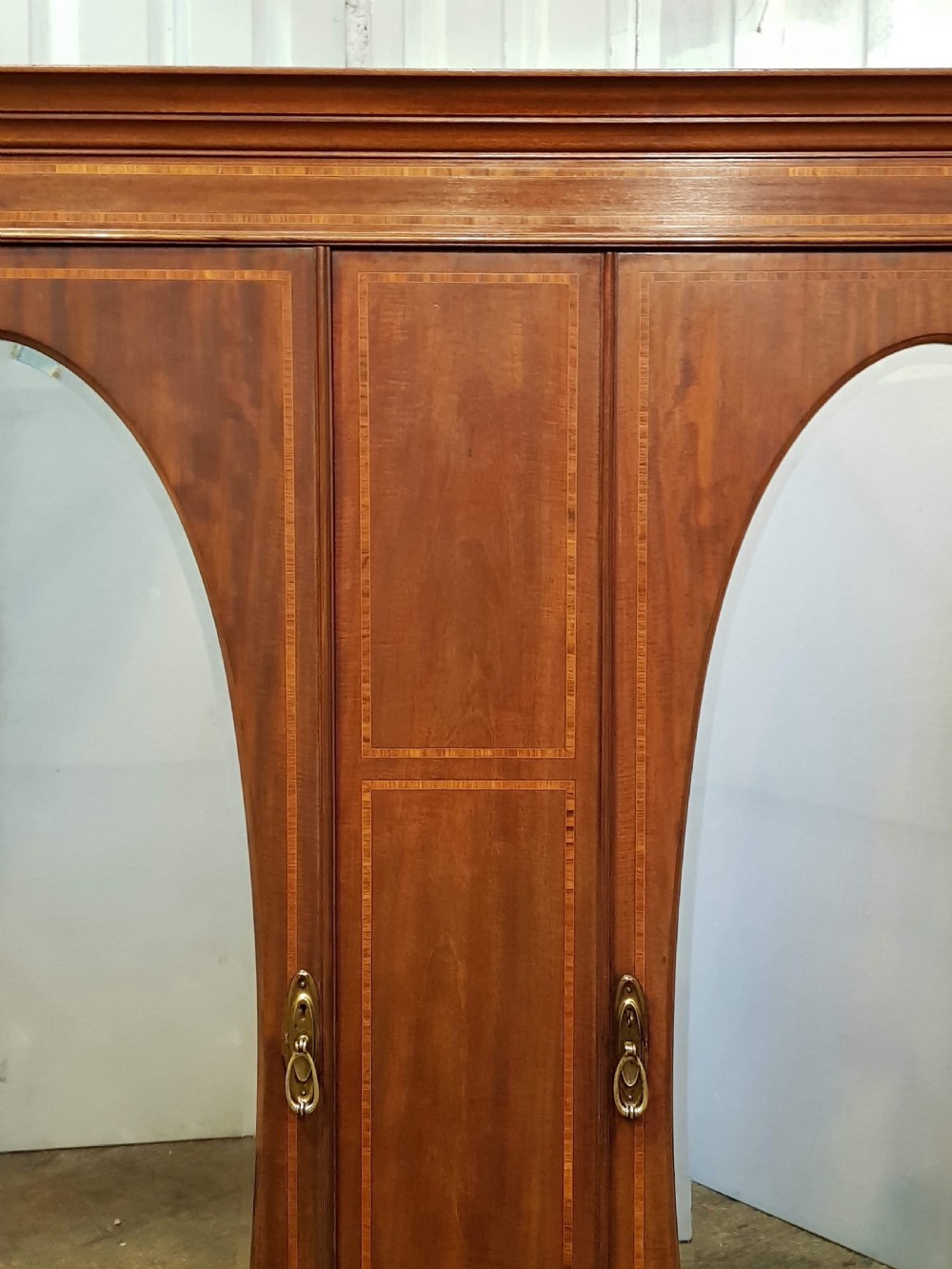 ANTIQUE EDWARDIAN INLAID MAHOGANY DOUBLE WARDROBE C1900 View IV