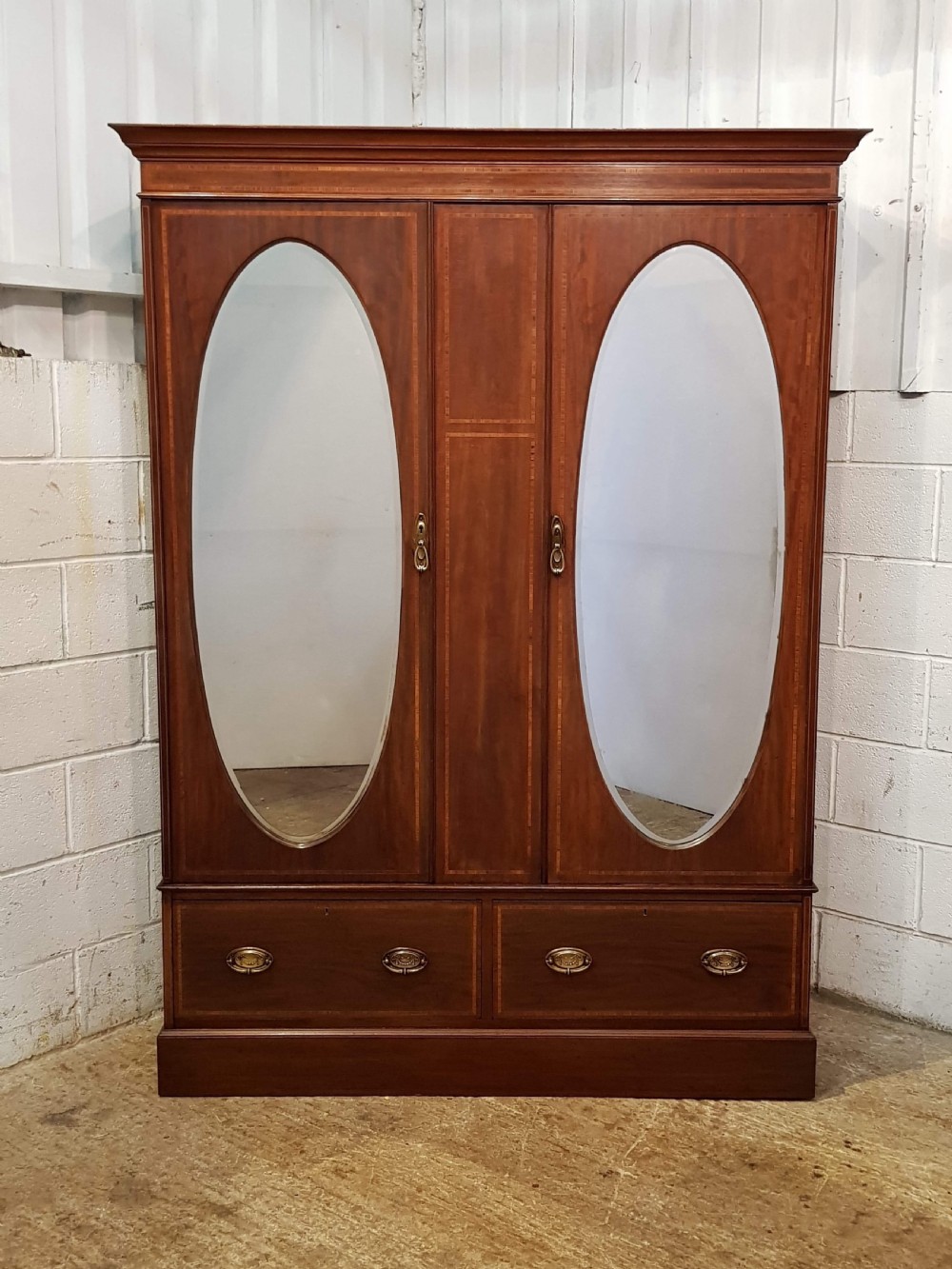 ANTIQUE EDWARDIAN INLAID MAHOGANY DOUBLE WARDROBE C1900 View V