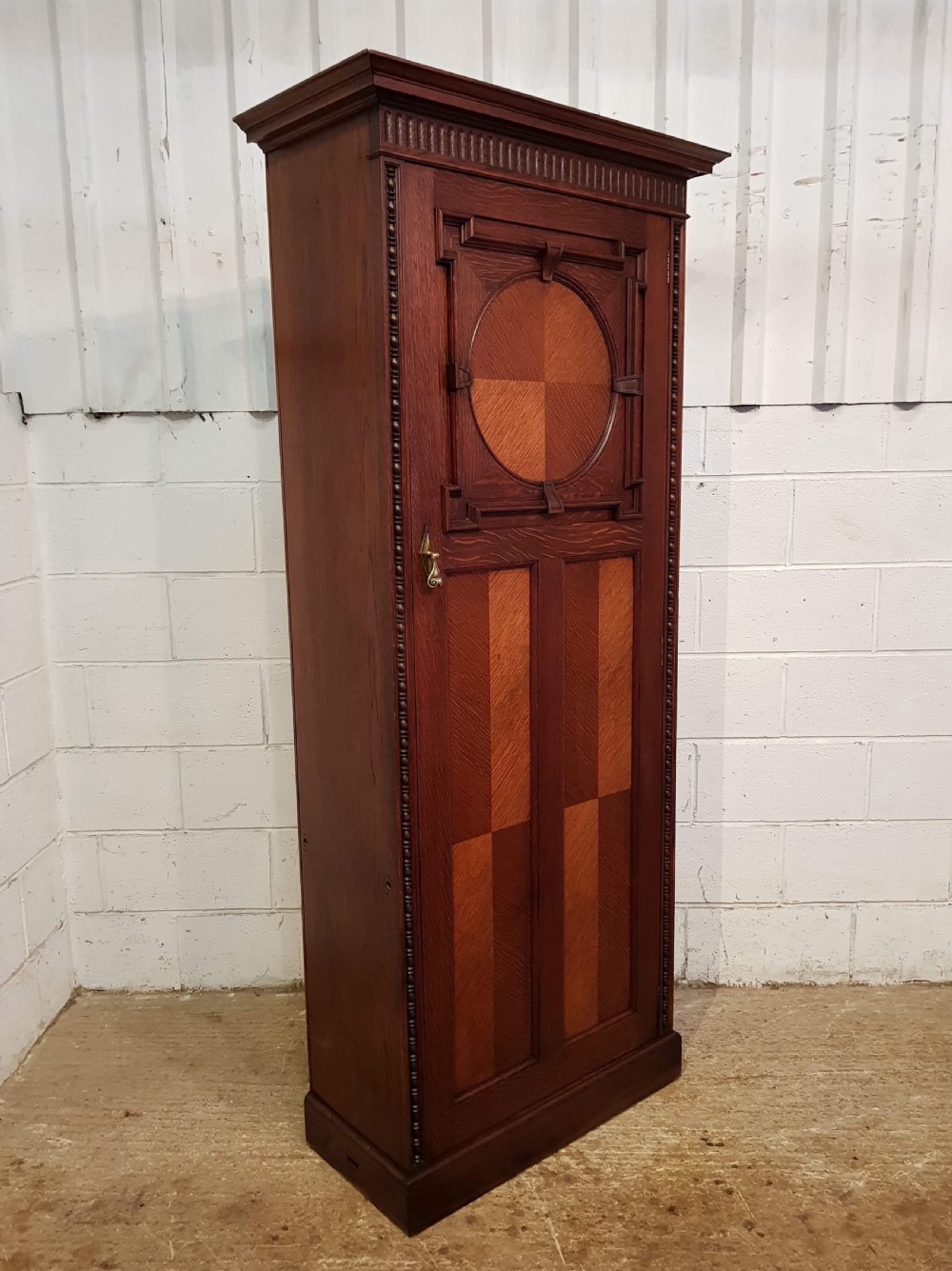 ANTIQUE ART DECO OAK HALL WARDROBE C1910