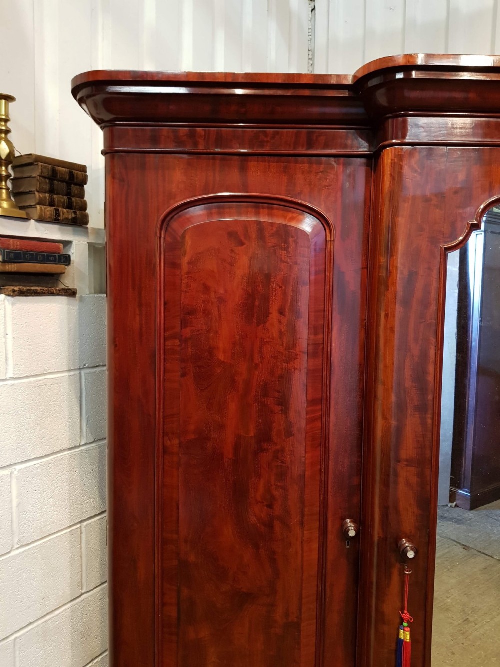 ANTIQUE VICTORIAN MAHOGANY BREAKFRONT TRIPLE WARDROBE C1880 View V