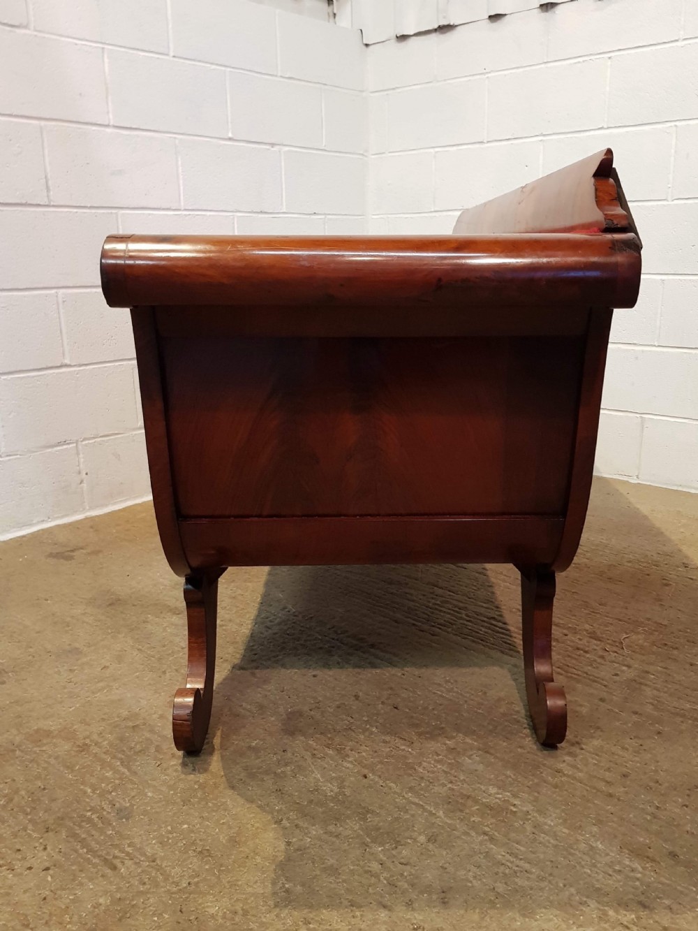 ANTIQUE REGENCY MAHOGANY SCROLL ARM FLAT BACK SOFA C1820 View II