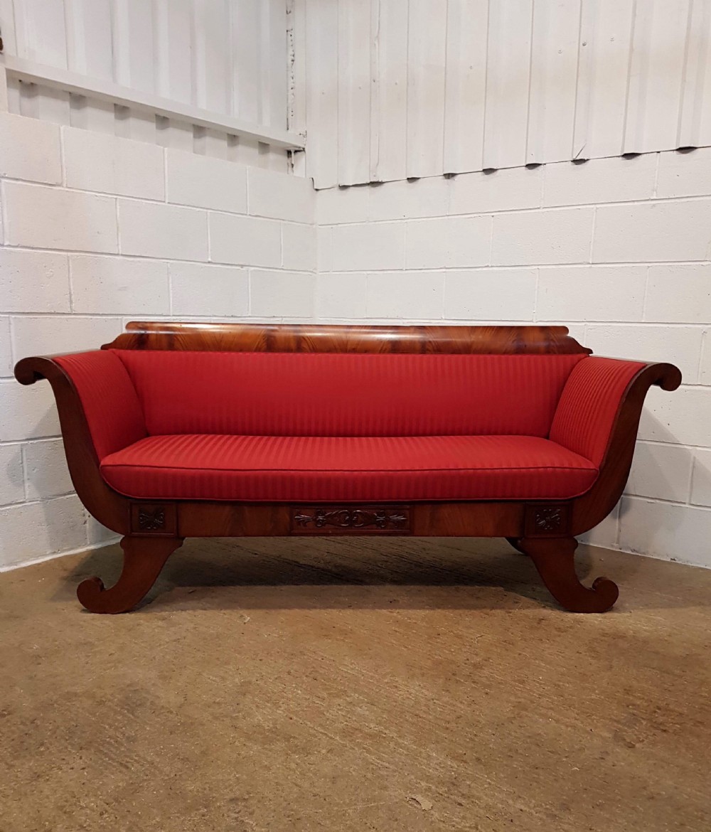 ANTIQUE REGENCY MAHOGANY SCROLL ARM FLAT BACK SOFA C1820 View V