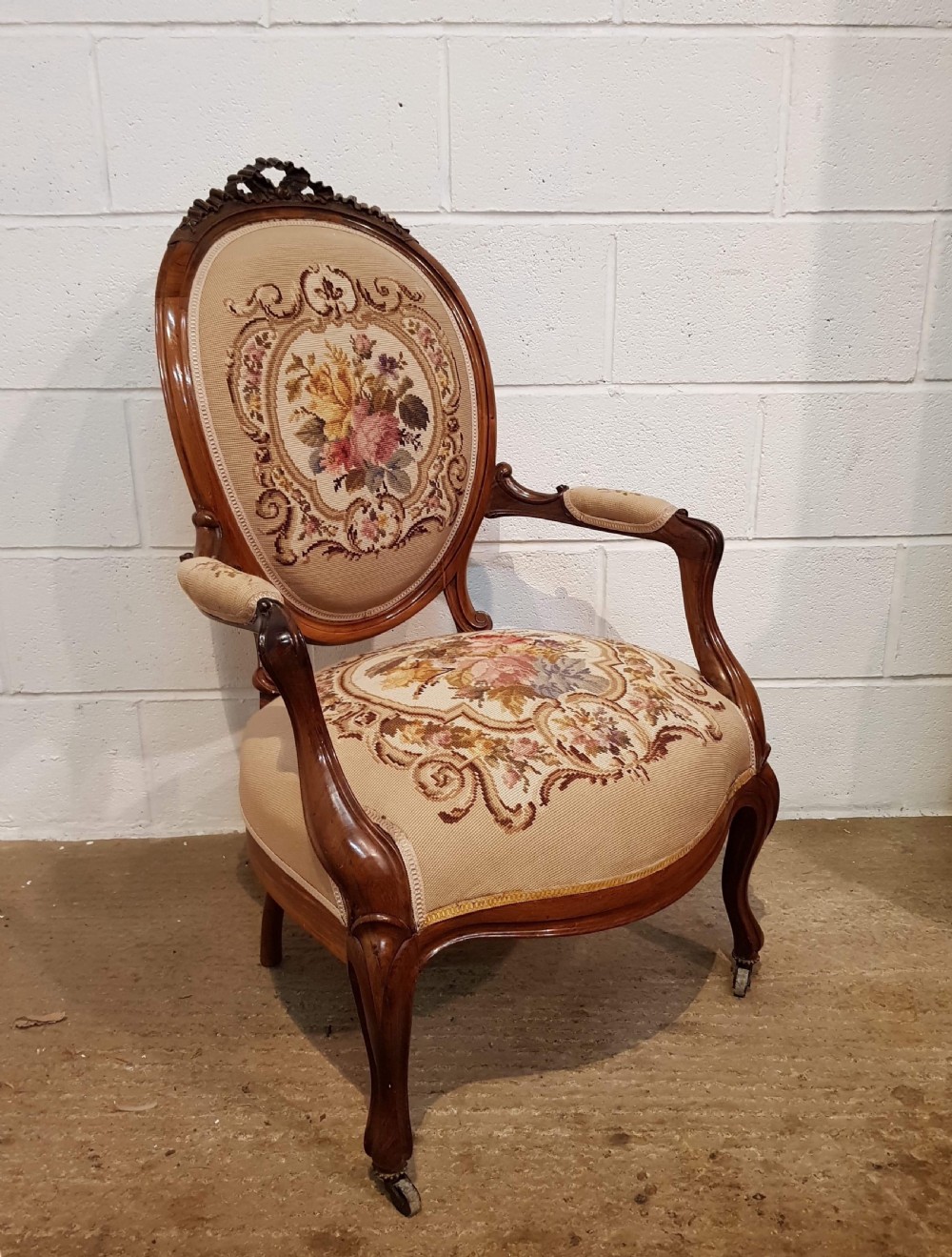 ANTIQUE 19TH CENTURY FRENCH WALNUT FAUTEUIL NEEDLEPOINT ARMCHAIR C1890 View II