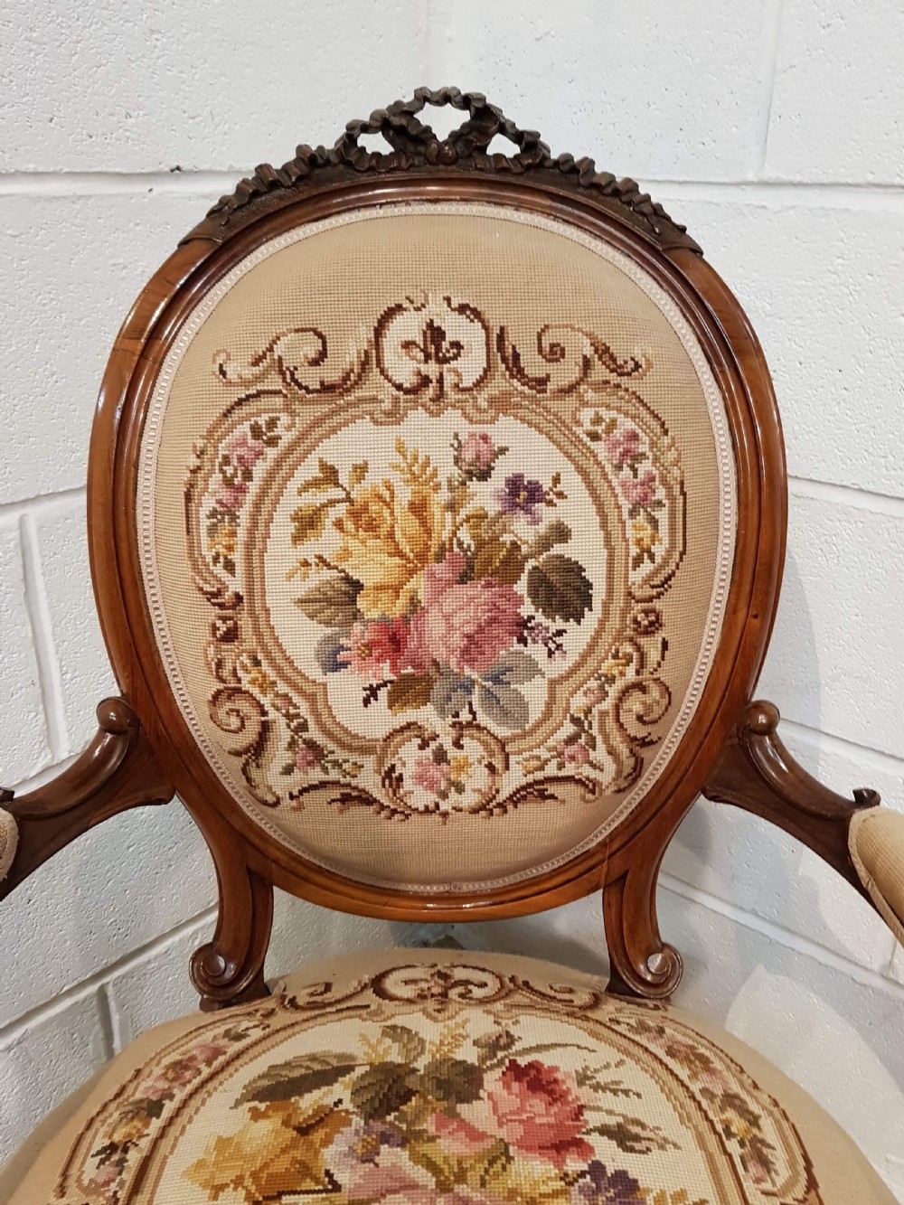 ANTIQUE 19TH CENTURY FRENCH WALNUT FAUTEUIL NEEDLEPOINT ARMCHAIR C1890 View V