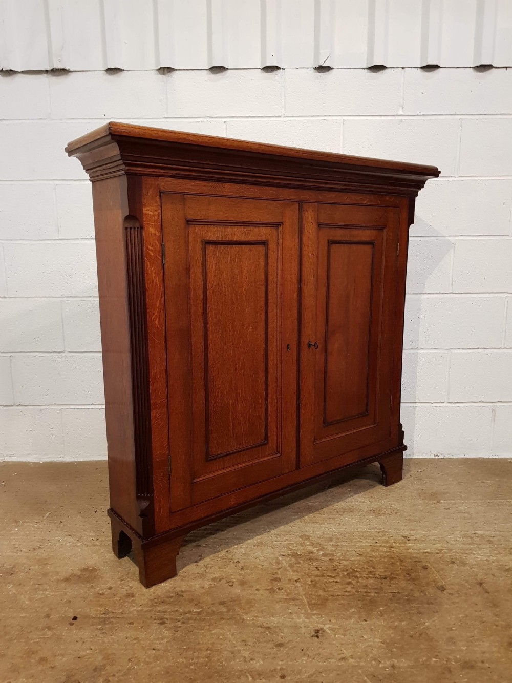 ANTIQUE 18TH CENTURY OAK AND MAHOGANY SLIM DOUBLE FRONTED CABINET C1780 View IV