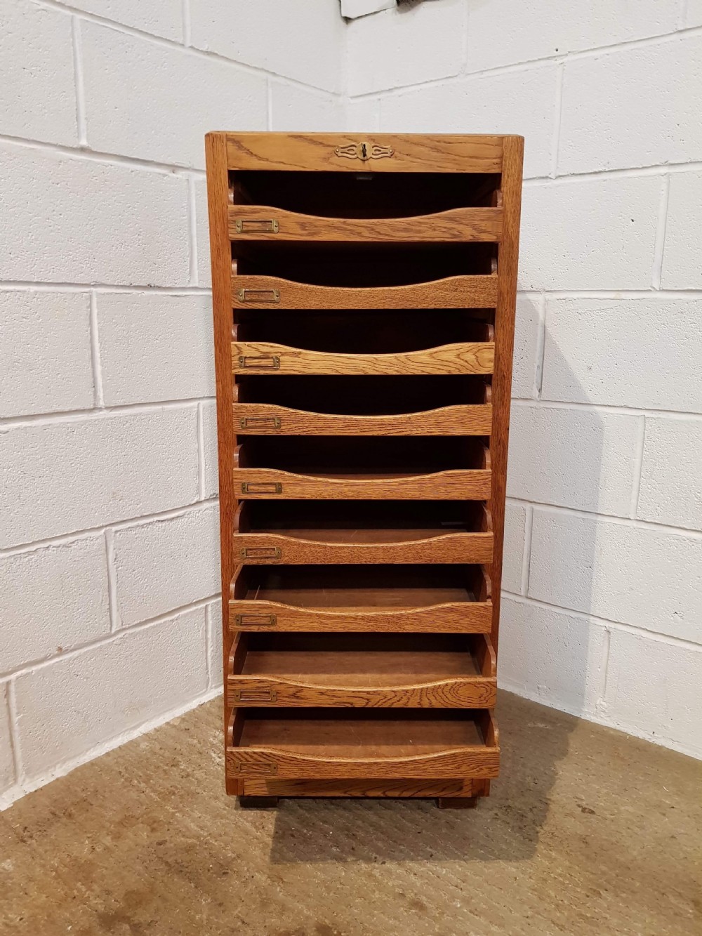 ANTIQUE GOLDEN OAK TAMBOUR FRONTED FILING CABINET C1920 View II