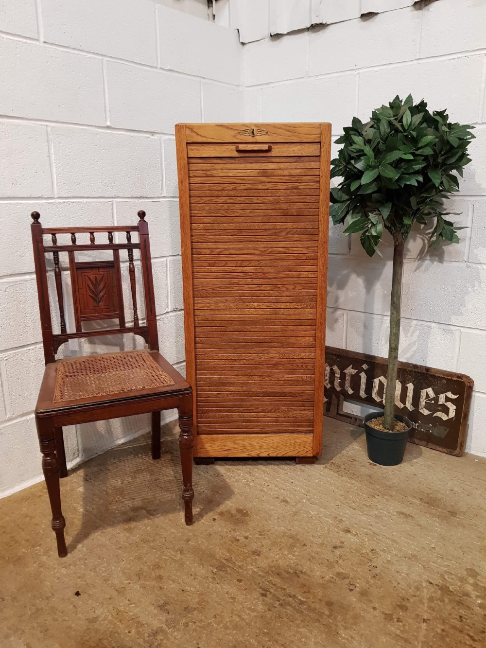 ANTIQUE GOLDEN OAK TAMBOUR FRONTED FILING CABINET C1920 View IV