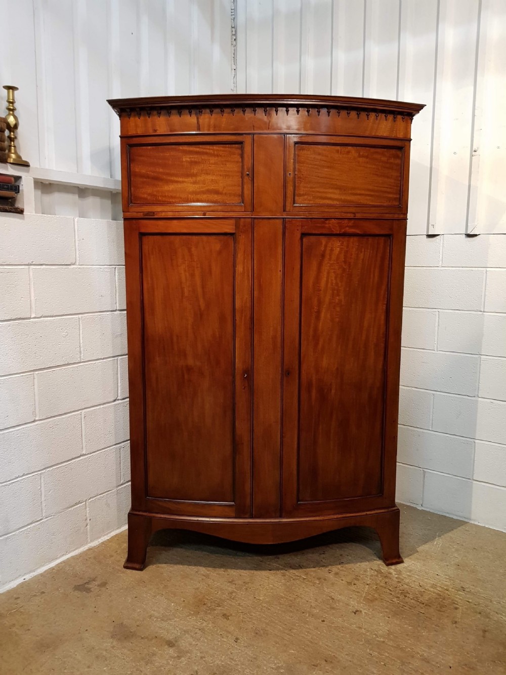 ANTIQUE EDWARDIAN REGENCY MAHOGANY BOW FRONT DOUBLE WARDROBE C1900 View IV