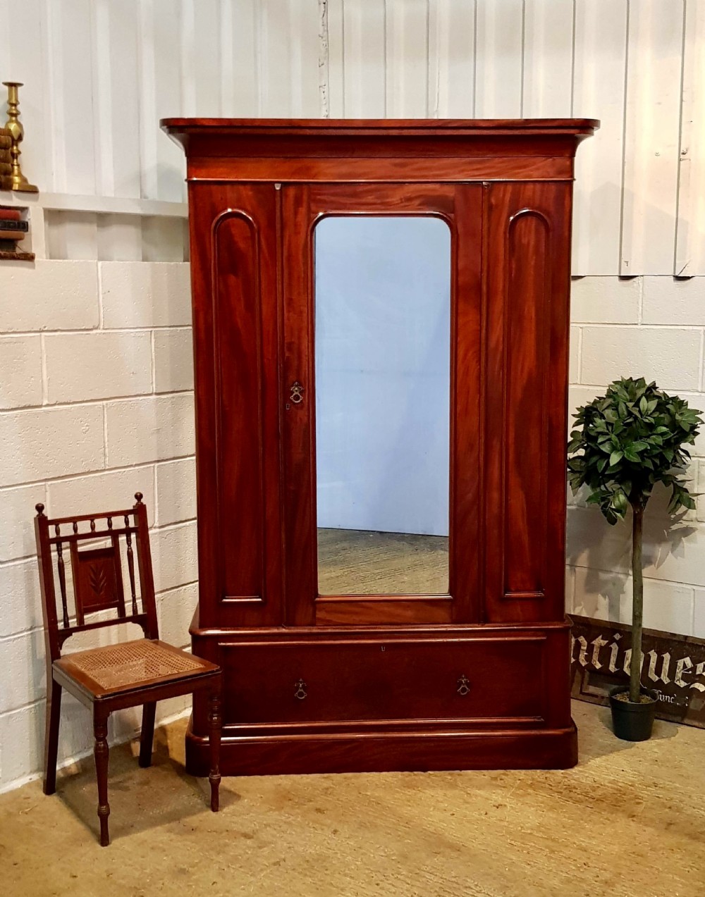 ANTIQUE VICTORIAN MAHOGANY DOUBLE WARDROBE C1880