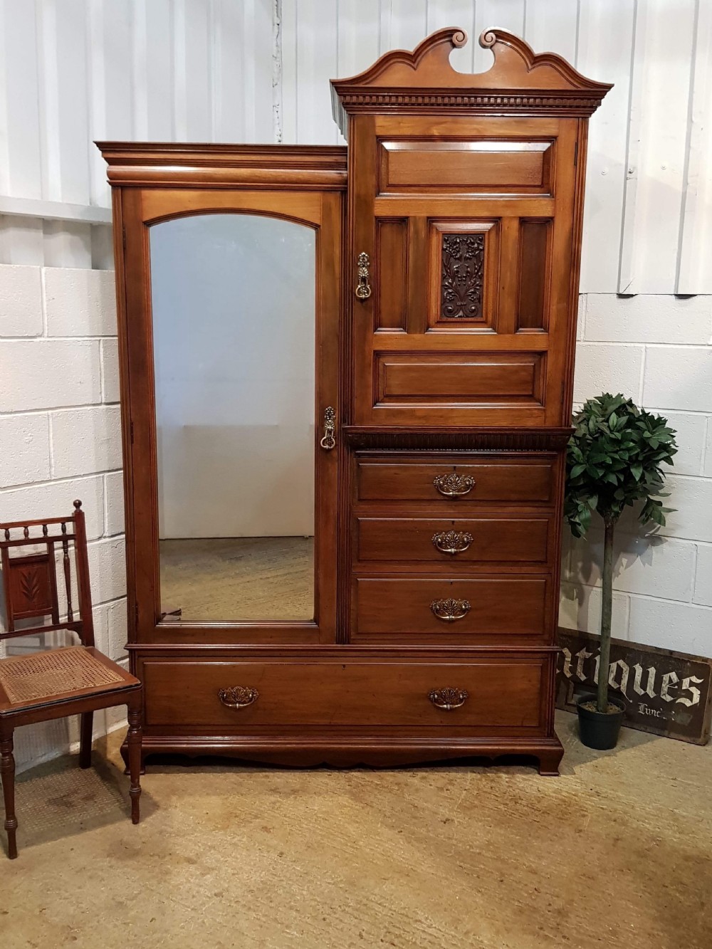 ANTIQUE ART NOUVEAU WALNUT  COMBINATION WARDROBE C1900