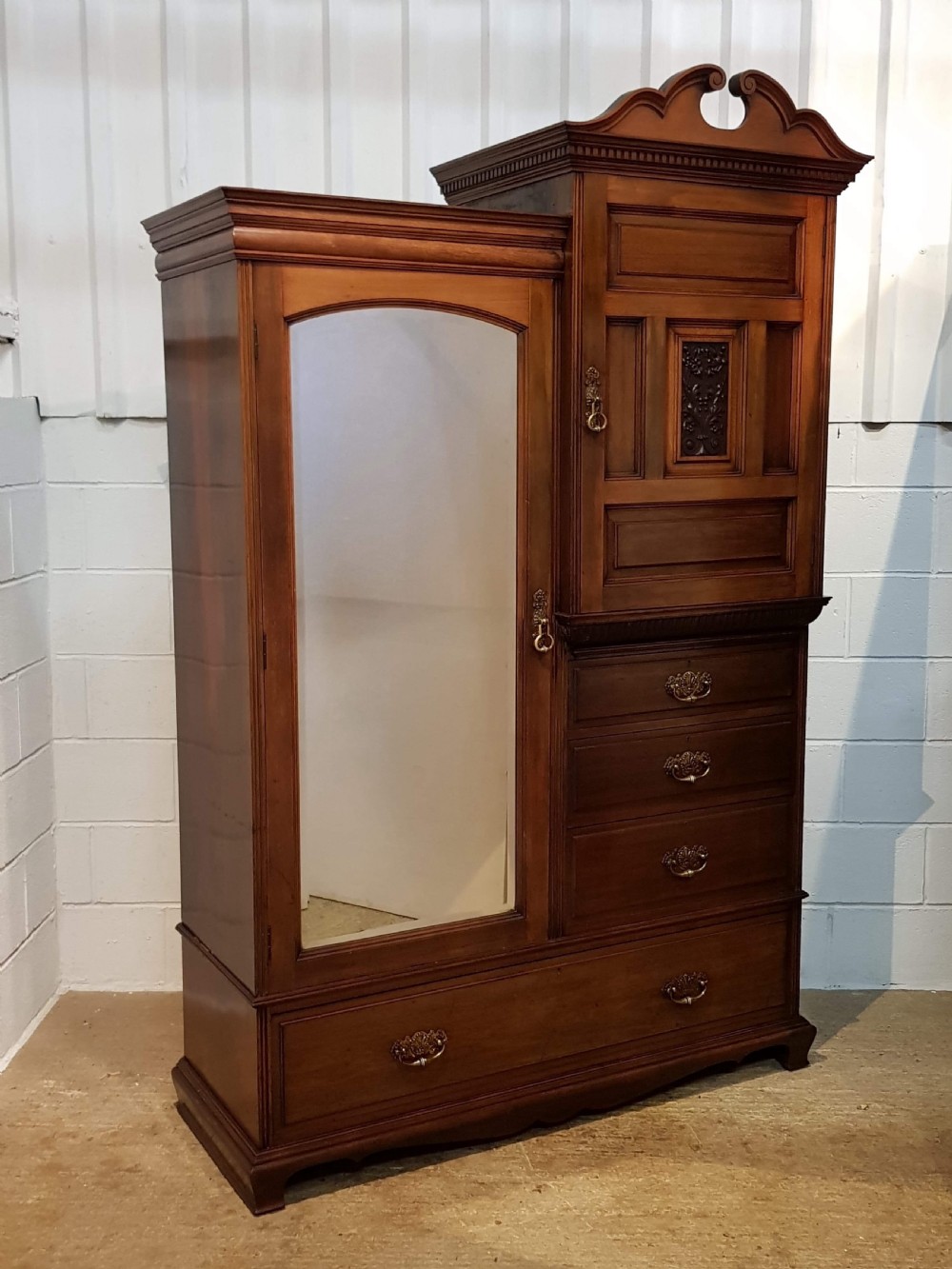 ANTIQUE ART NOUVEAU WALNUT  COMBINATION WARDROBE C1900 View III