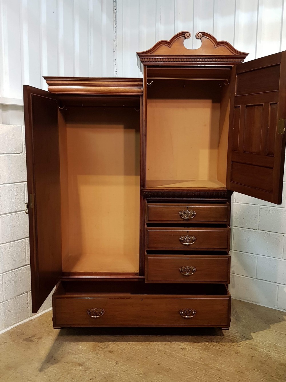 ANTIQUE ART NOUVEAU WALNUT  COMBINATION WARDROBE C1900 View IV