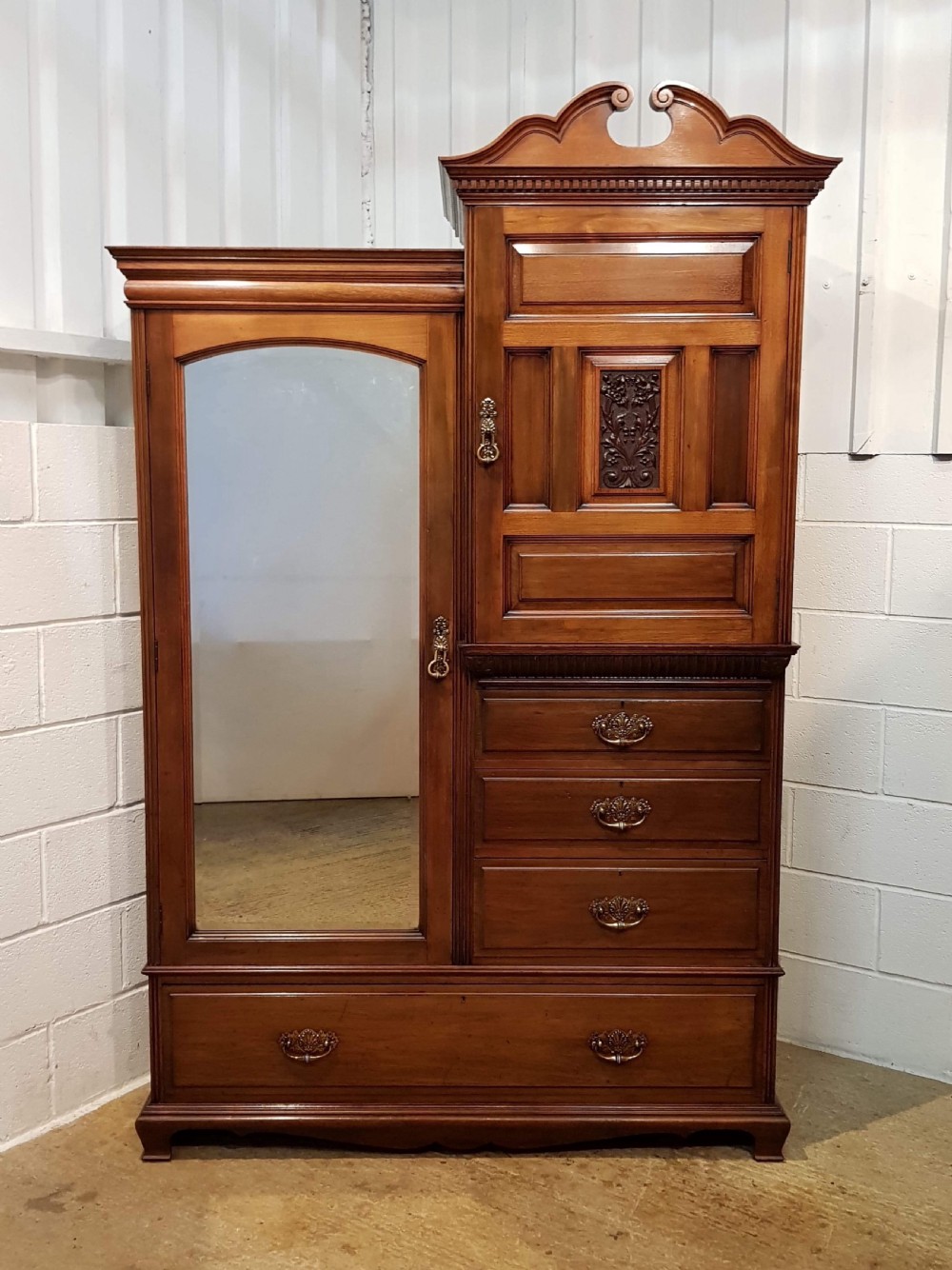 ANTIQUE ART NOUVEAU WALNUT  COMBINATION WARDROBE C1900 View V