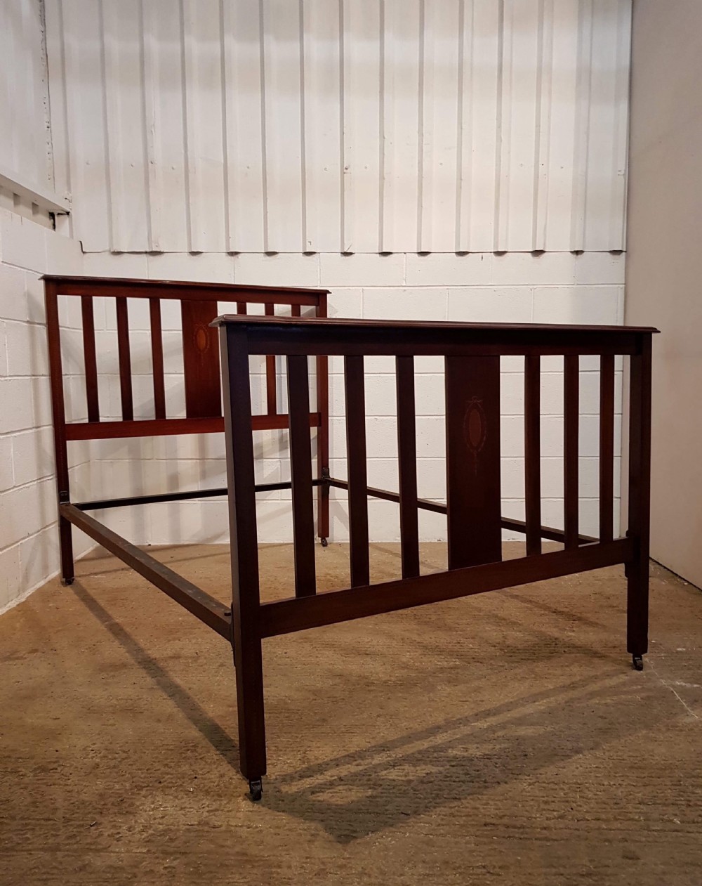 ANTIQUE EDWARDIAN MAHOGANY INLAID DOUBLE BED C1900