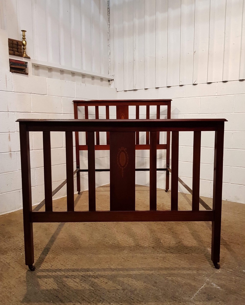 ANTIQUE EDWARDIAN MAHOGANY INLAID DOUBLE BED C1900 View V
