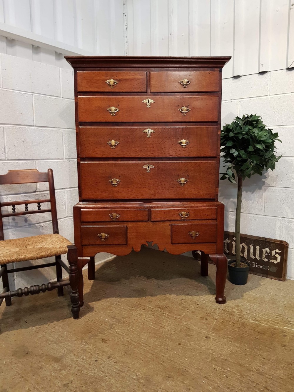 ANTIQUE 18TH CENTURY PERIOD OAK CHEST ON STAND C1760