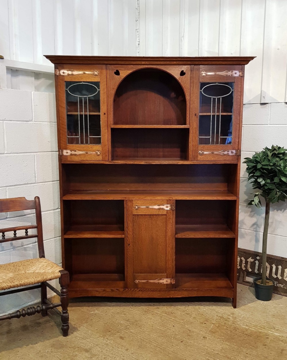ANTIQUE VICTORIAN ARTS & CRAFTS OAK BOOKCASE C1890