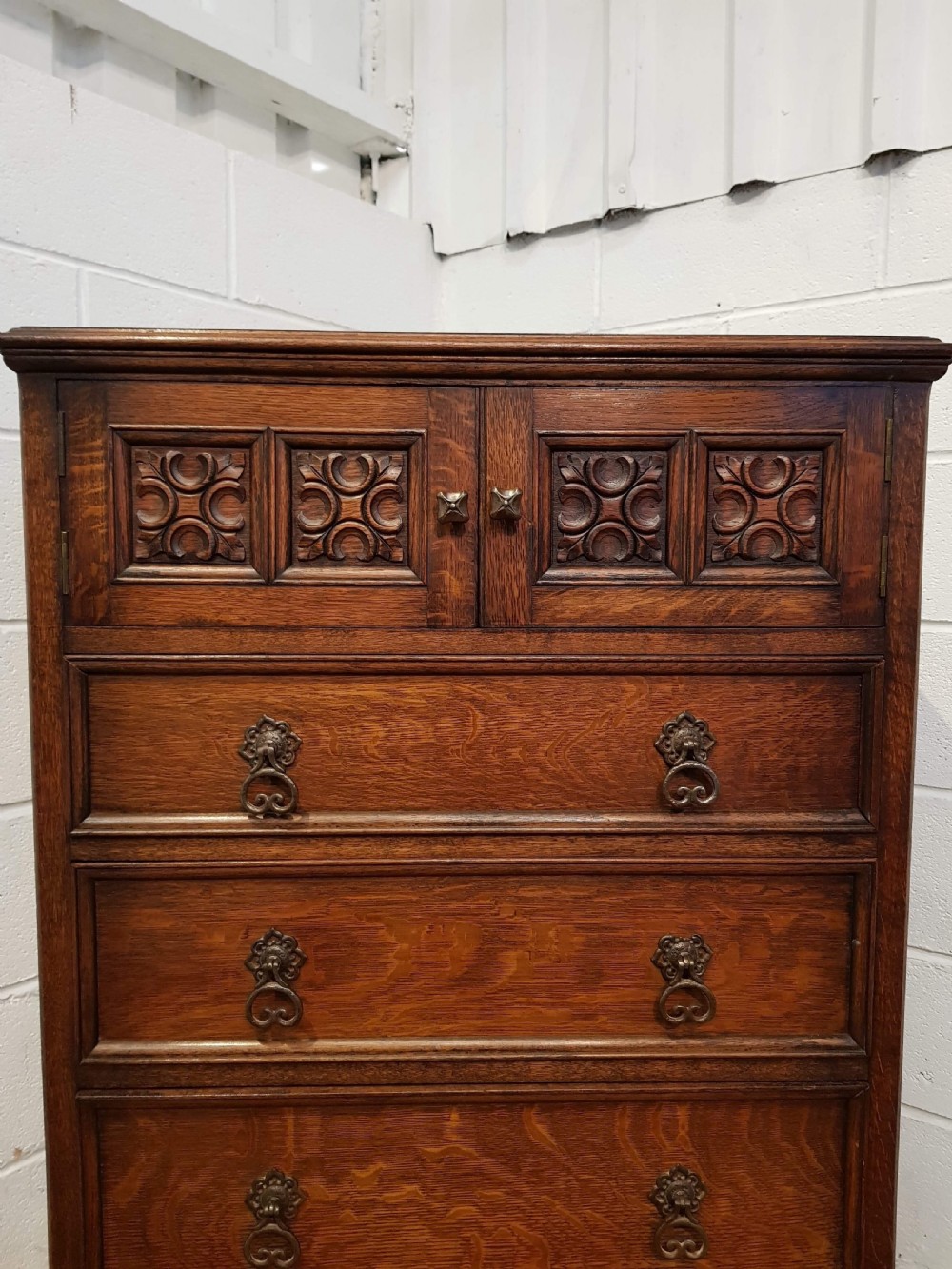 ANTIQUE OAK TALLBOY CHEST OF DRAWERS C1920 View III