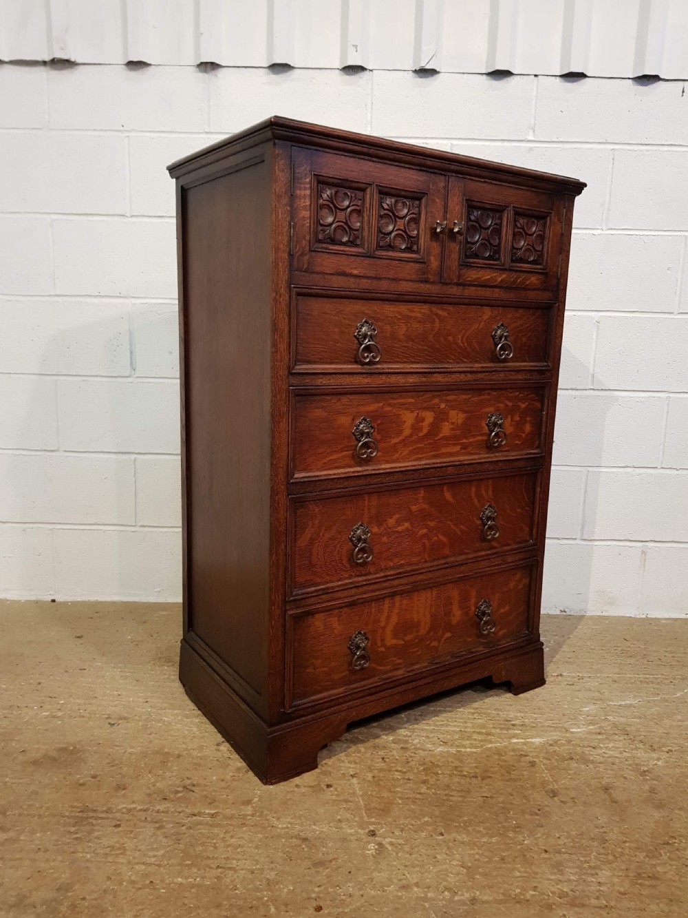 ANTIQUE OAK TALLBOY CHEST OF DRAWERS C1920 View IV