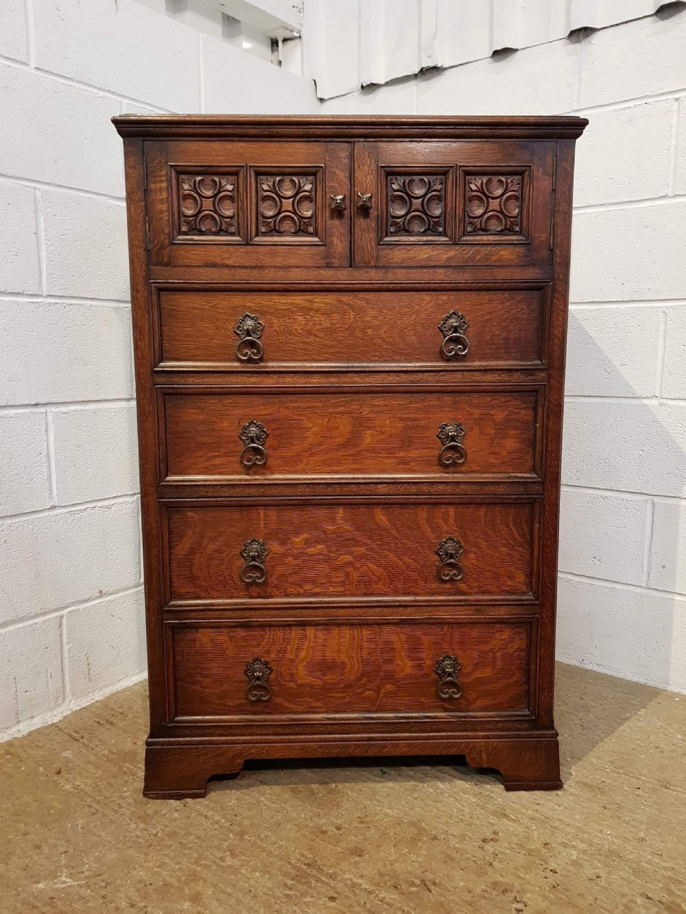 ANTIQUE OAK TALLBOY CHEST OF DRAWERS C1920 View VI