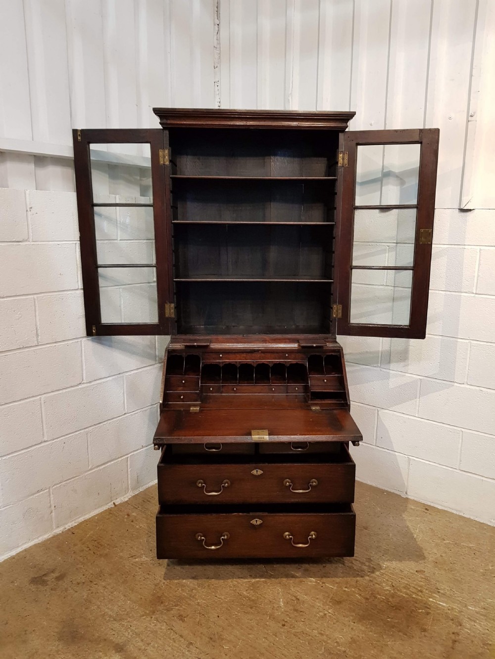 ANTIQUE GEORGIAN COUNTRY OAK BUREAU BOOKCASE C1780 View II
