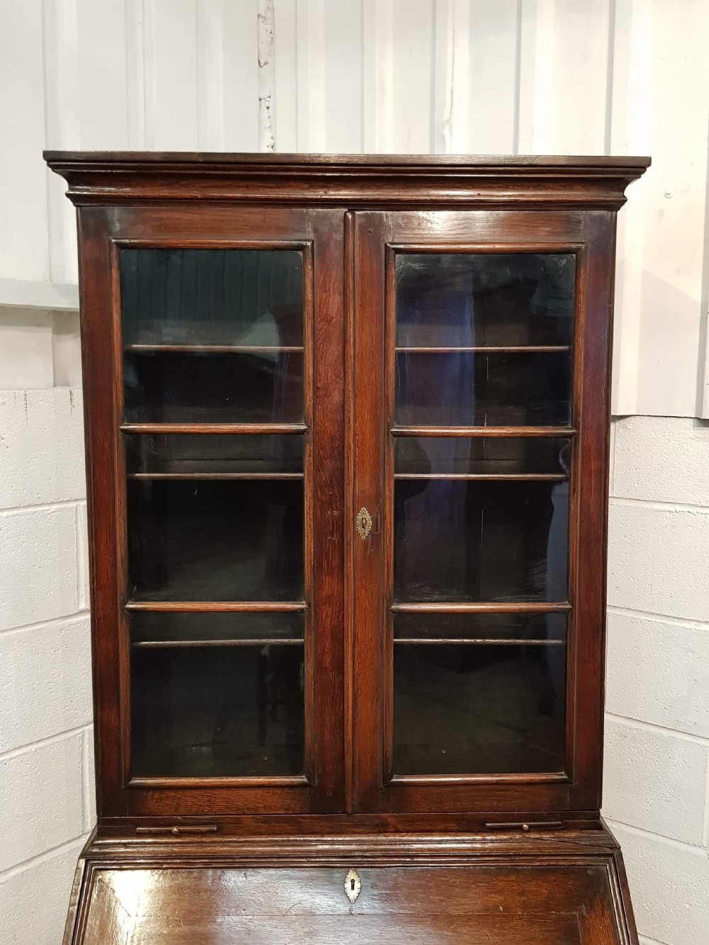 ANTIQUE GEORGIAN COUNTRY OAK BUREAU BOOKCASE C1780 View IV