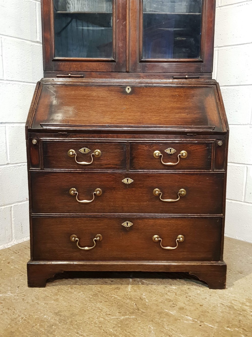 ANTIQUE GEORGIAN COUNTRY OAK BUREAU BOOKCASE C1780 View V