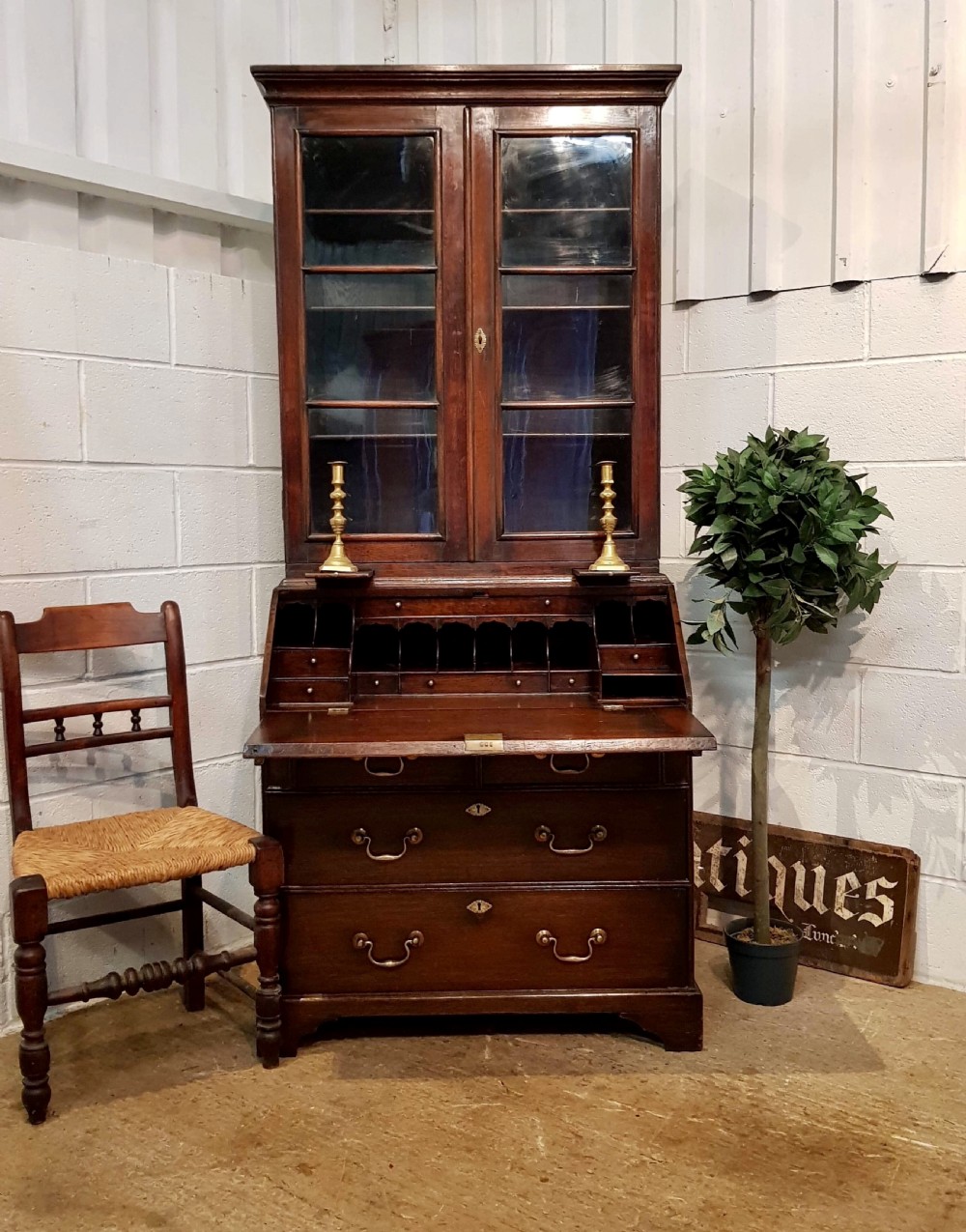 ANTIQUE GEORGIAN COUNTRY OAK BUREAU BOOKCASE C1780 View VI