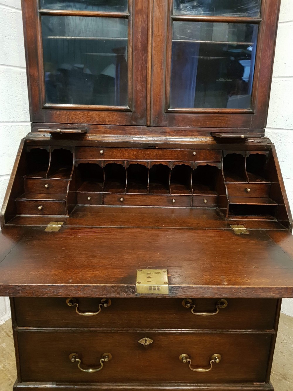 ANTIQUE GEORGIAN COUNTRY OAK BUREAU BOOKCASE C1780 View VII