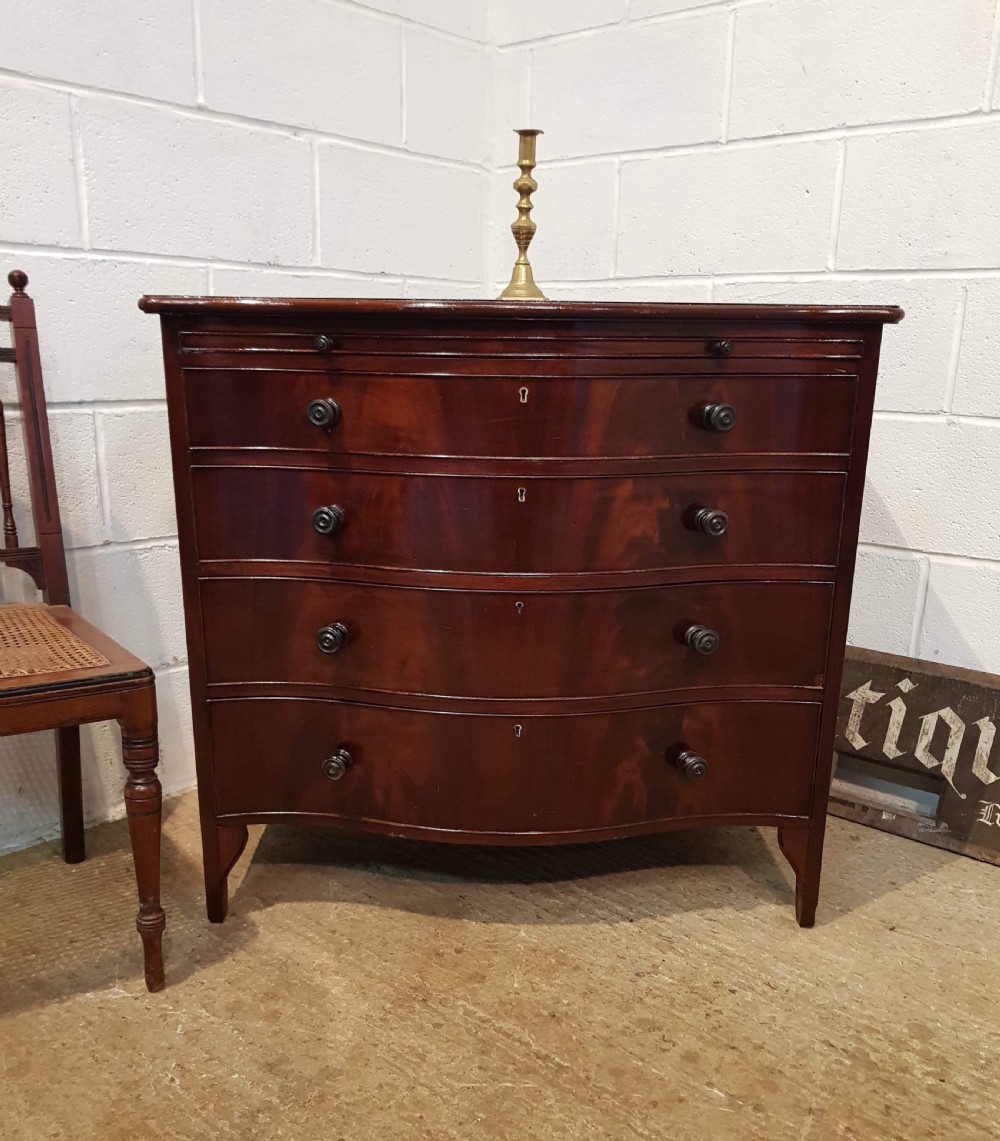 ANTIQUE EDWARDIAN FLAMED MAHOGANY SERPENTINE FRONT BATCHELORS DWARF CHEST OF DRAWERS C1900
