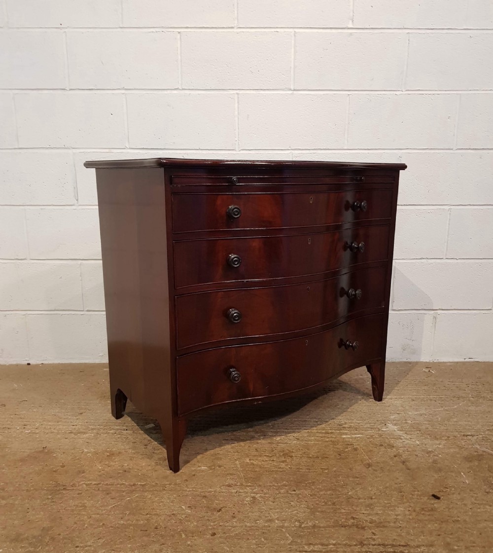 ANTIQUE EDWARDIAN FLAMED MAHOGANY SERPENTINE FRONT BATCHELORS DWARF CHEST OF DRAWERS C1900 View III