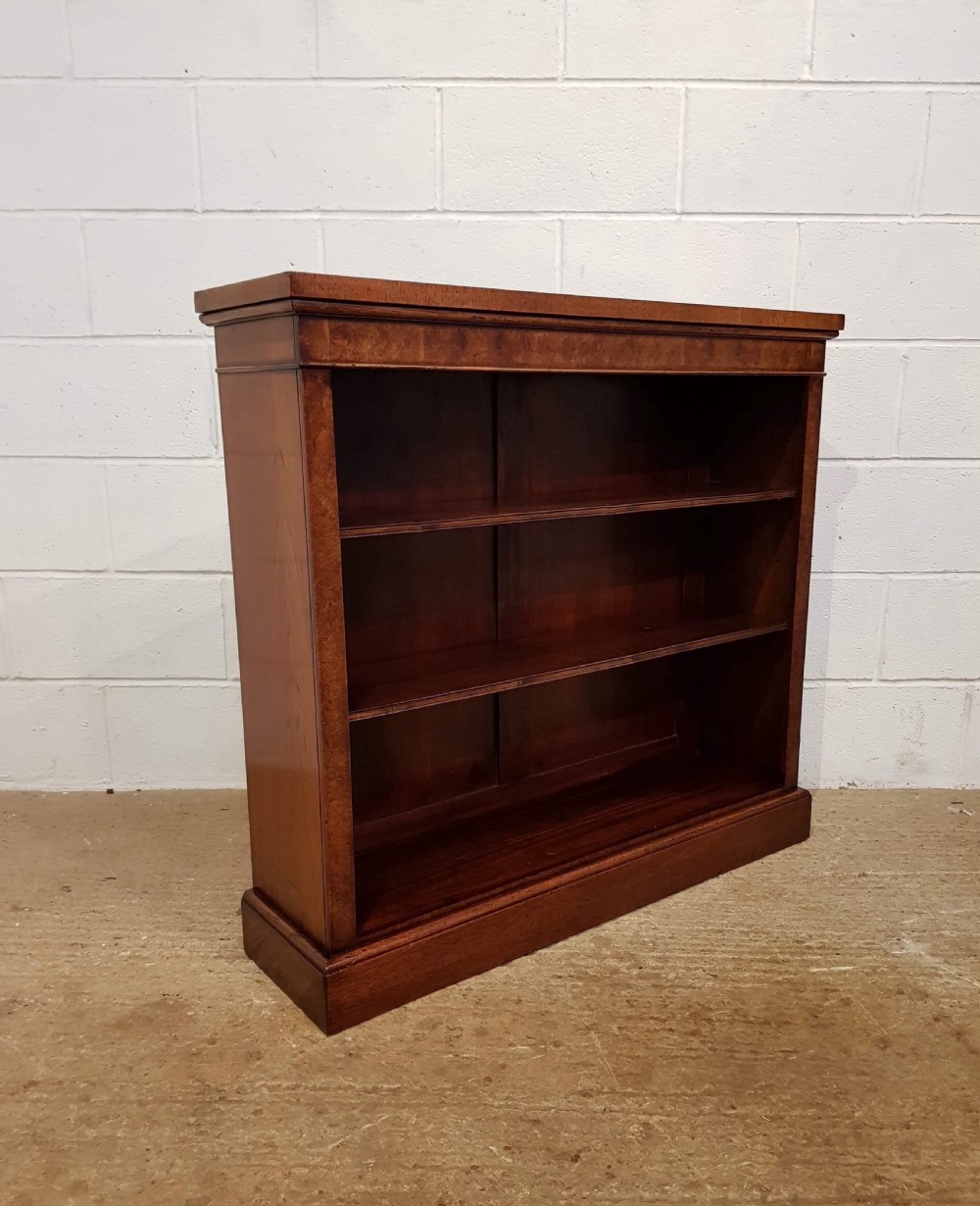 ANTIQUE BURR ELM AND MAHOGANY OPEN BOOKCASE C1920 View VI