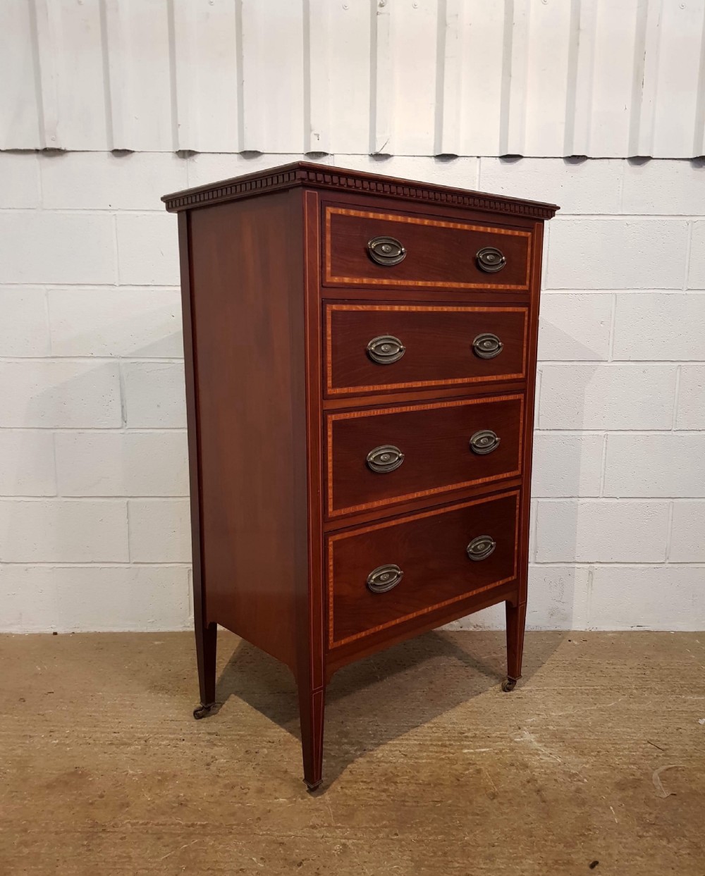 ANTIQUE EDWARDIAN REGENCY INLAID MAHOGANY TALL CHEST OF DRAWERS C1900 View II