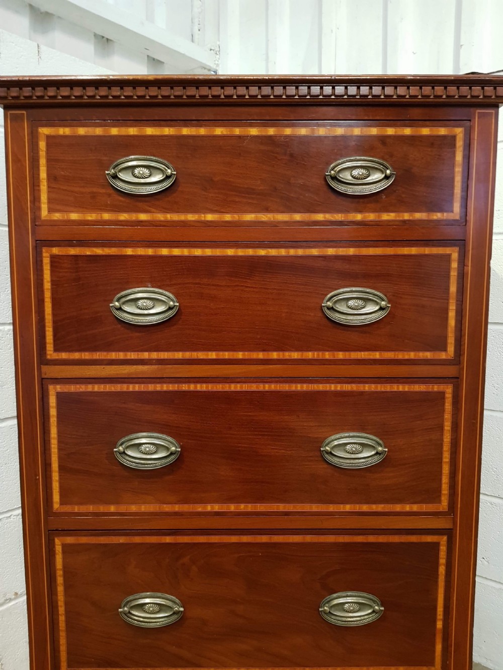 ANTIQUE EDWARDIAN REGENCY INLAID MAHOGANY TALL CHEST OF DRAWERS C1900 View IV