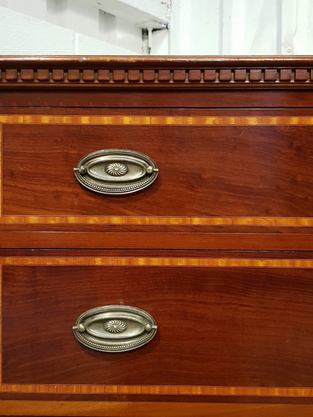 ANTIQUE EDWARDIAN REGENCY INLAID MAHOGANY TALL CHEST OF DRAWERS C1900 View V