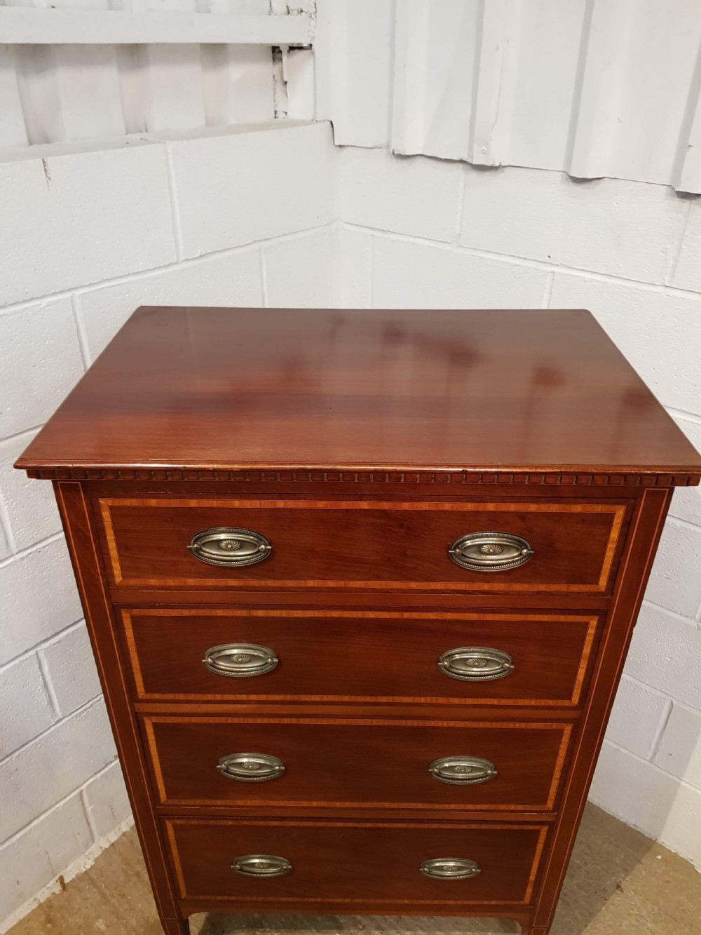 ANTIQUE EDWARDIAN REGENCY INLAID MAHOGANY TALL CHEST OF DRAWERS C1900 View VI