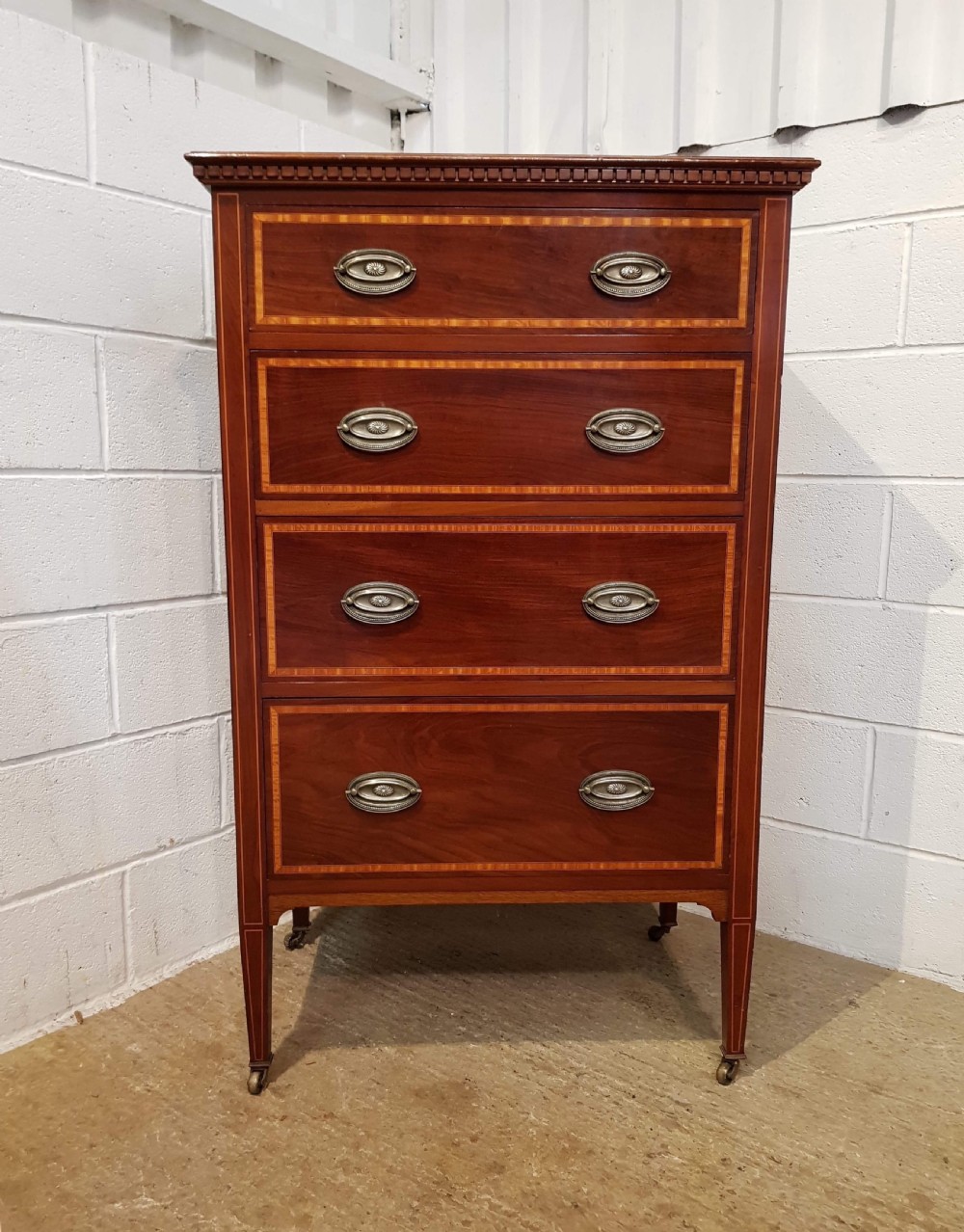 ANTIQUE EDWARDIAN REGENCY INLAID MAHOGANY TALL CHEST OF DRAWERS C1900 View VII
