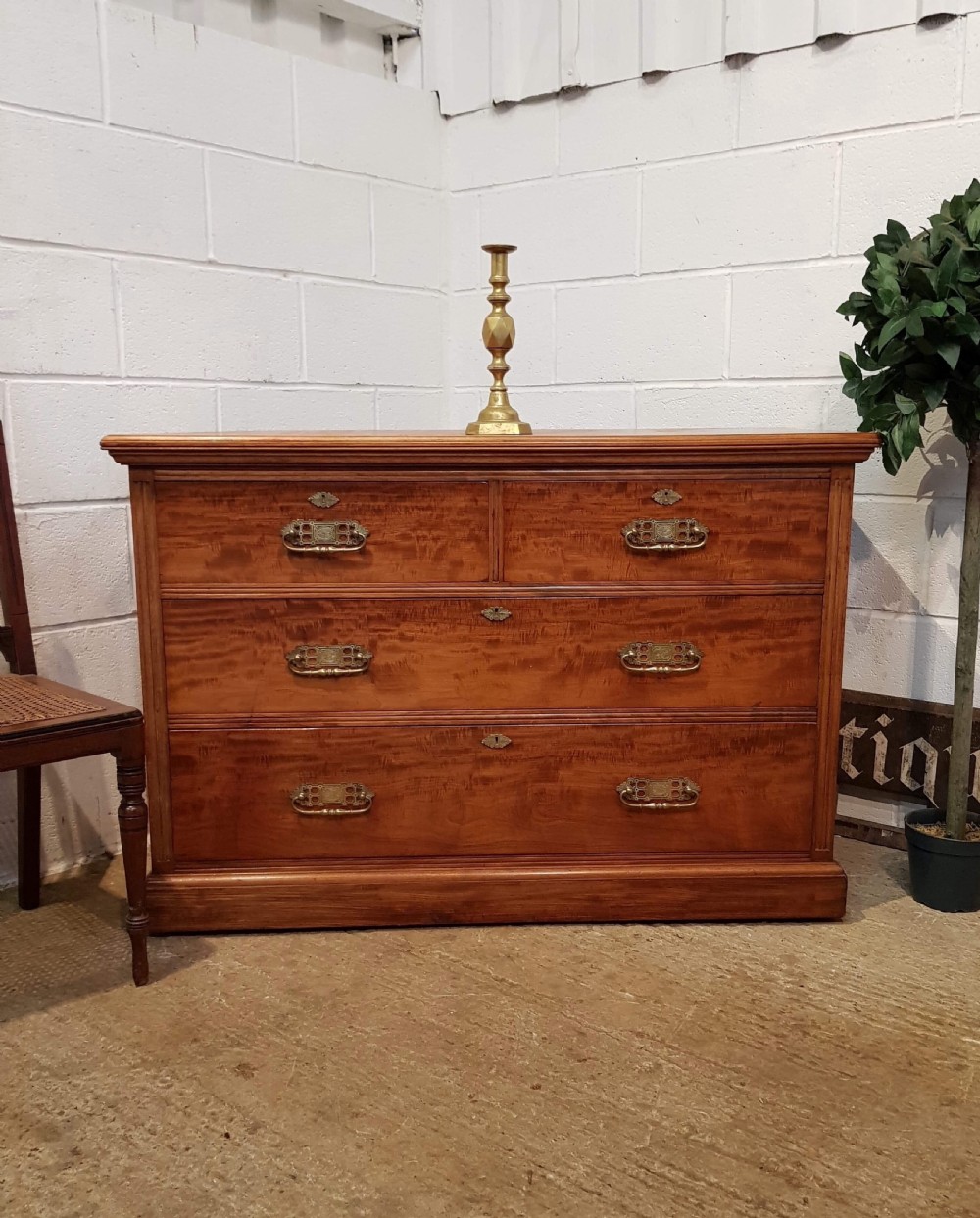 ANTIQUE EDWARDIAN SATINWOOD & SATIN BIRCH CHEST OF DRAWERS C1900