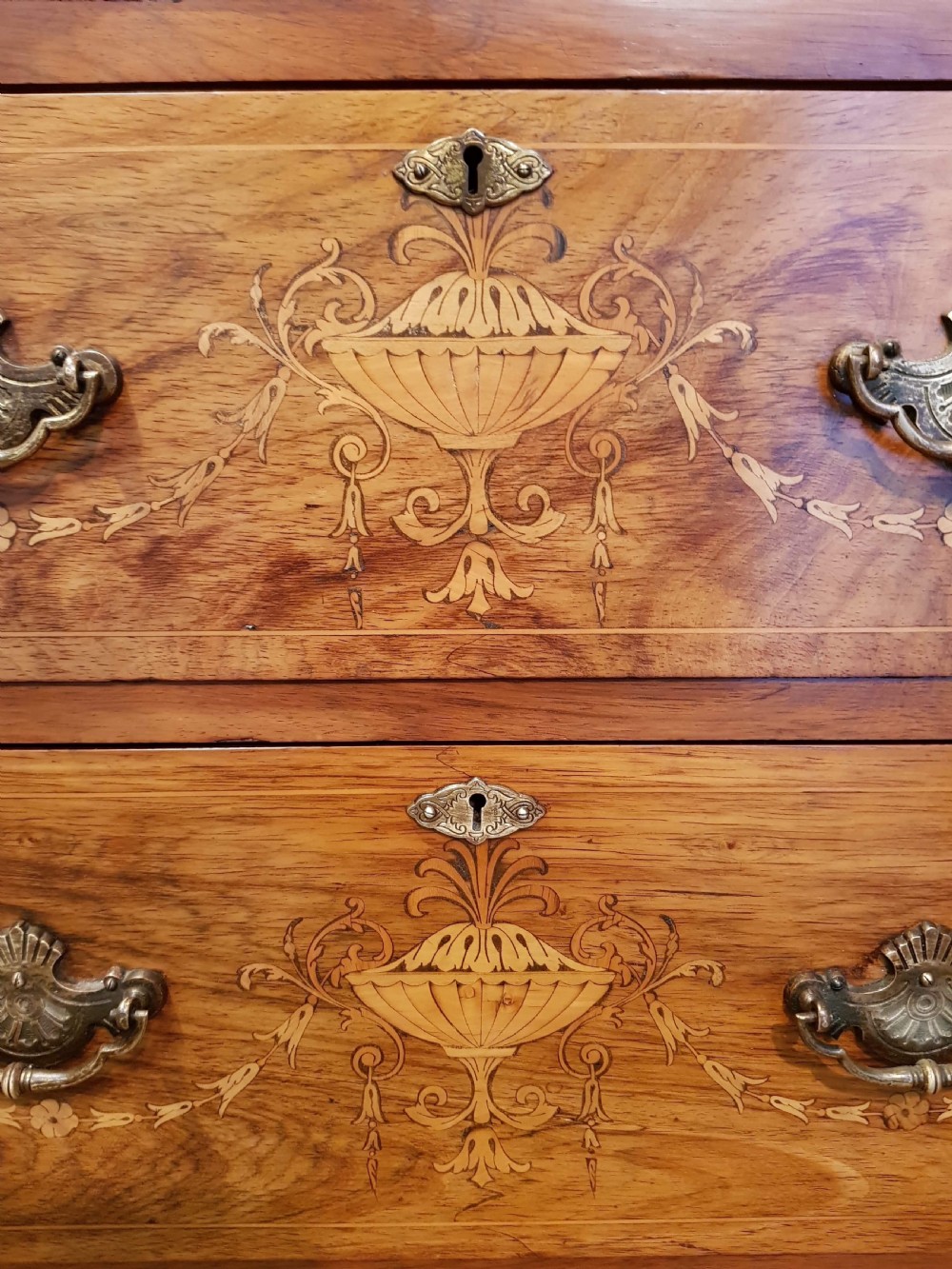 ANTIQUE VICTORIAN INLAID WALNUT BREAKFRONT TRIPLE WARDROBE COMPACTUM C1880 View IV