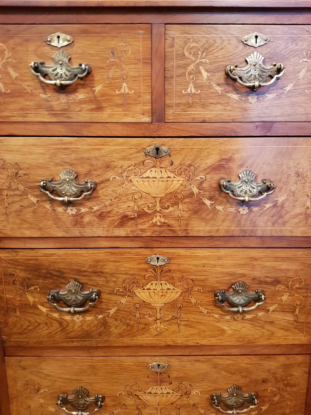 ANTIQUE VICTORIAN INLAID WALNUT BREAKFRONT TRIPLE WARDROBE COMPACTUM C1880 View VI