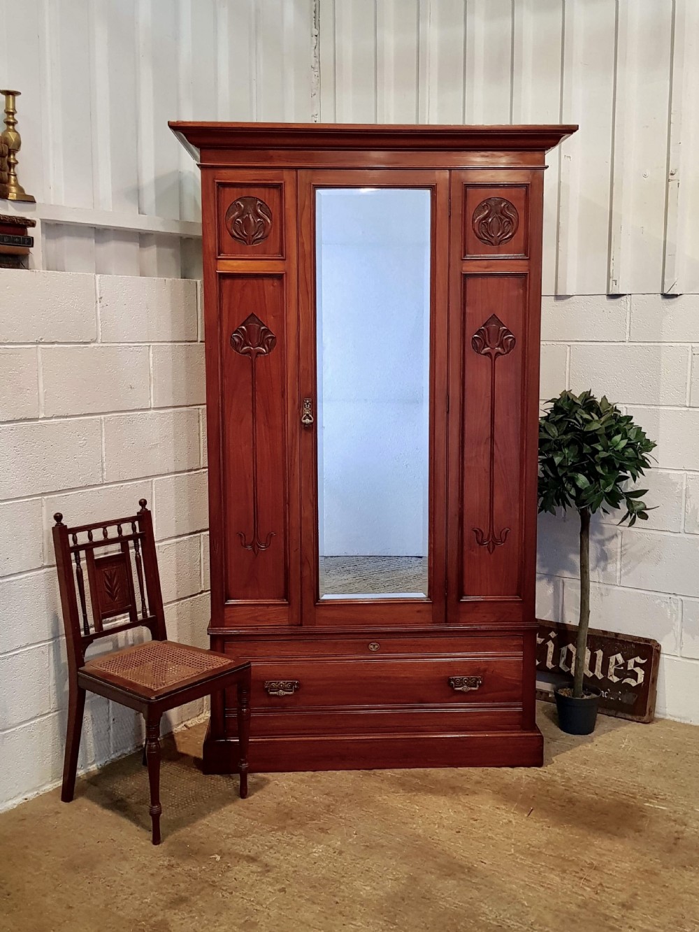 ANTIQUE ART NOUVEAU MAHOGANY SINGLE WARDROBE C1900 View IV